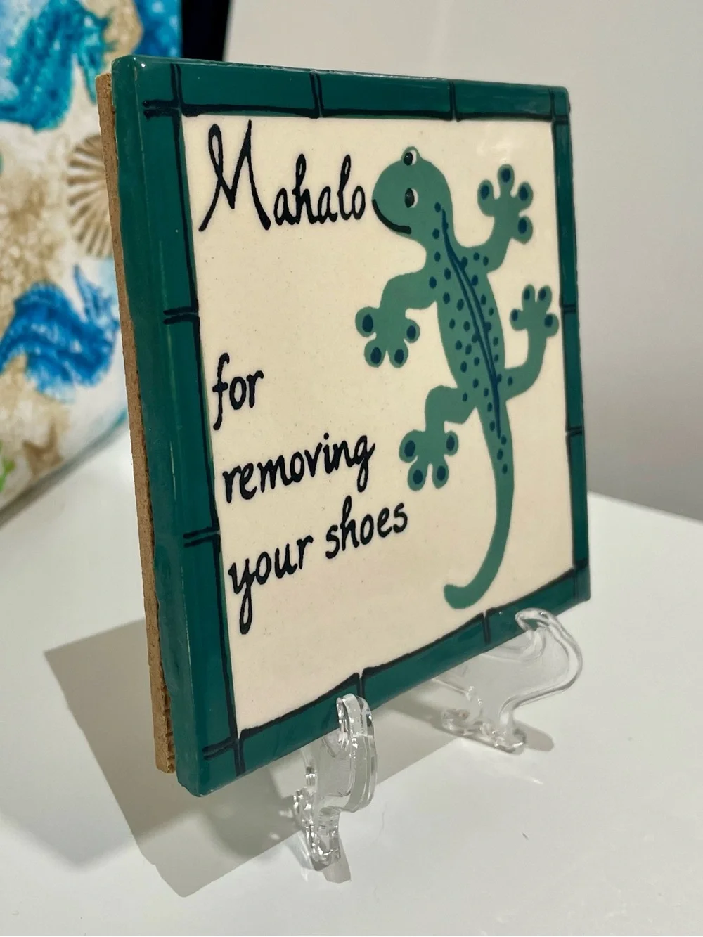Banana Patch Studio “Mahalo for Removing Your Shoes” Handpainted Hawaiian Tile